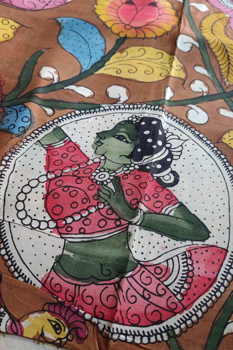 Srikalahasti Kalamkari Ginger Brown Kurta with Bottle Green Pants Set