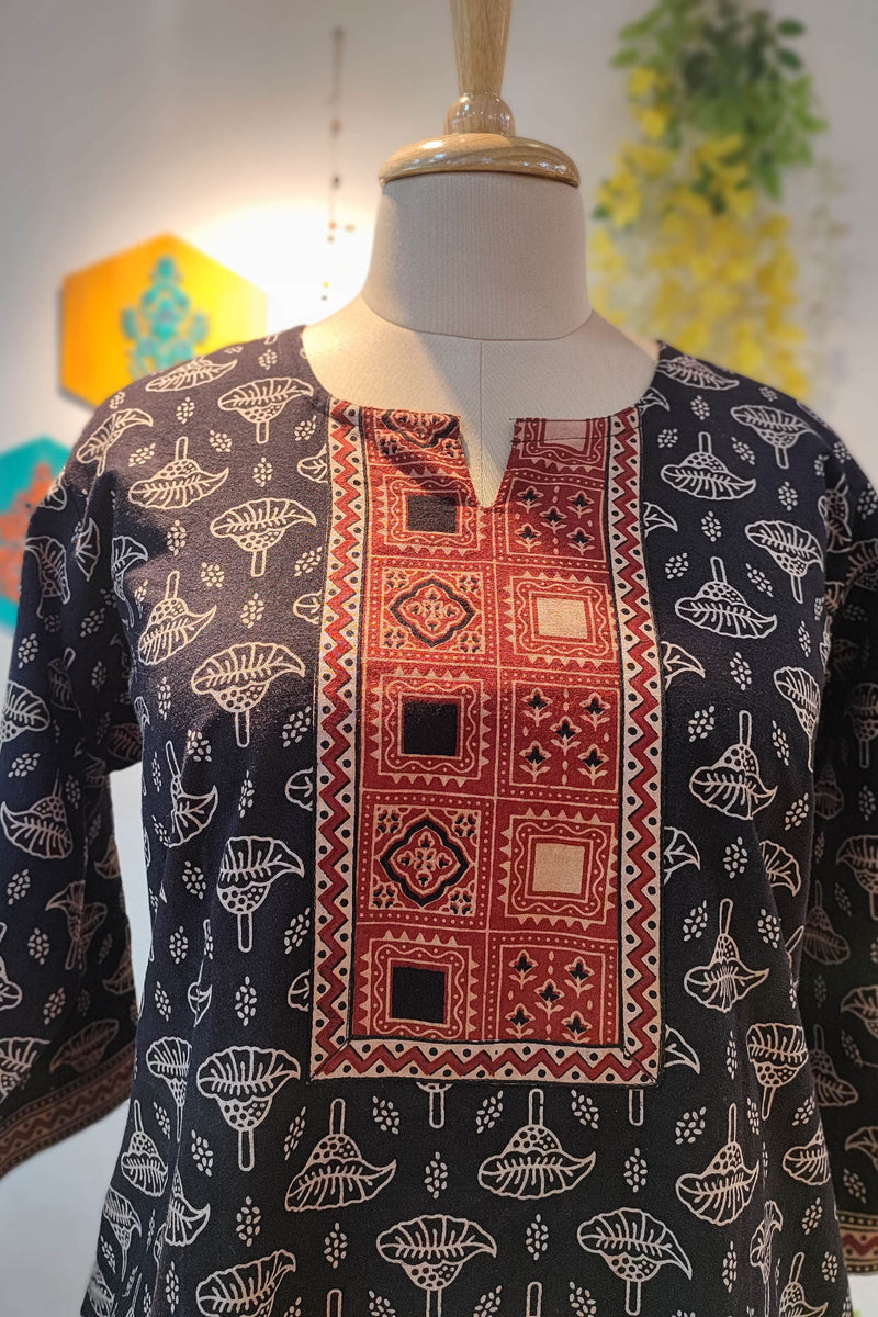 Black & Red Ajrakh Handblock Print Pure Cotton Kurta