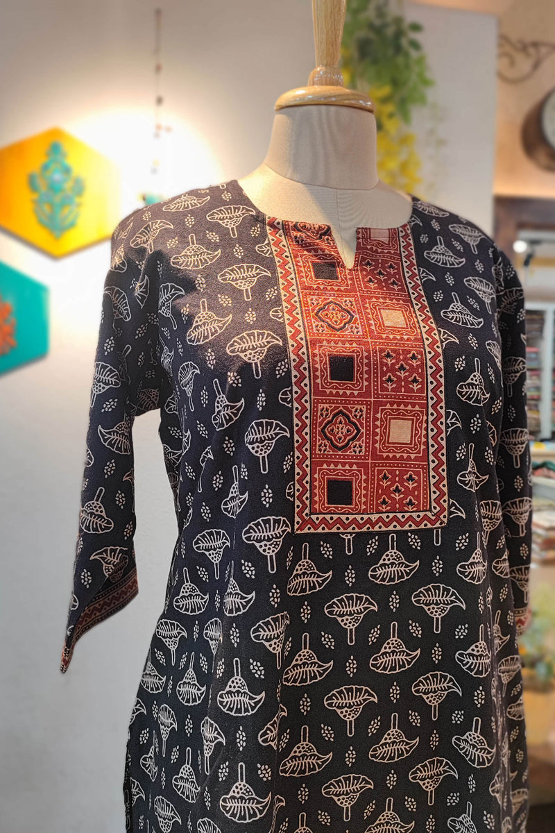 Black & Red Ajrakh Handblock Print Pure Cotton Kurta