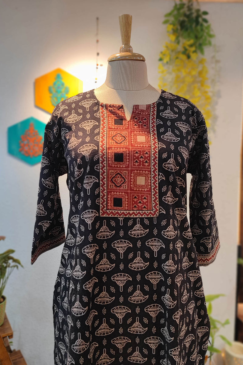 Black & Red Ajrakh Handblock Print Pure Cotton Kurta