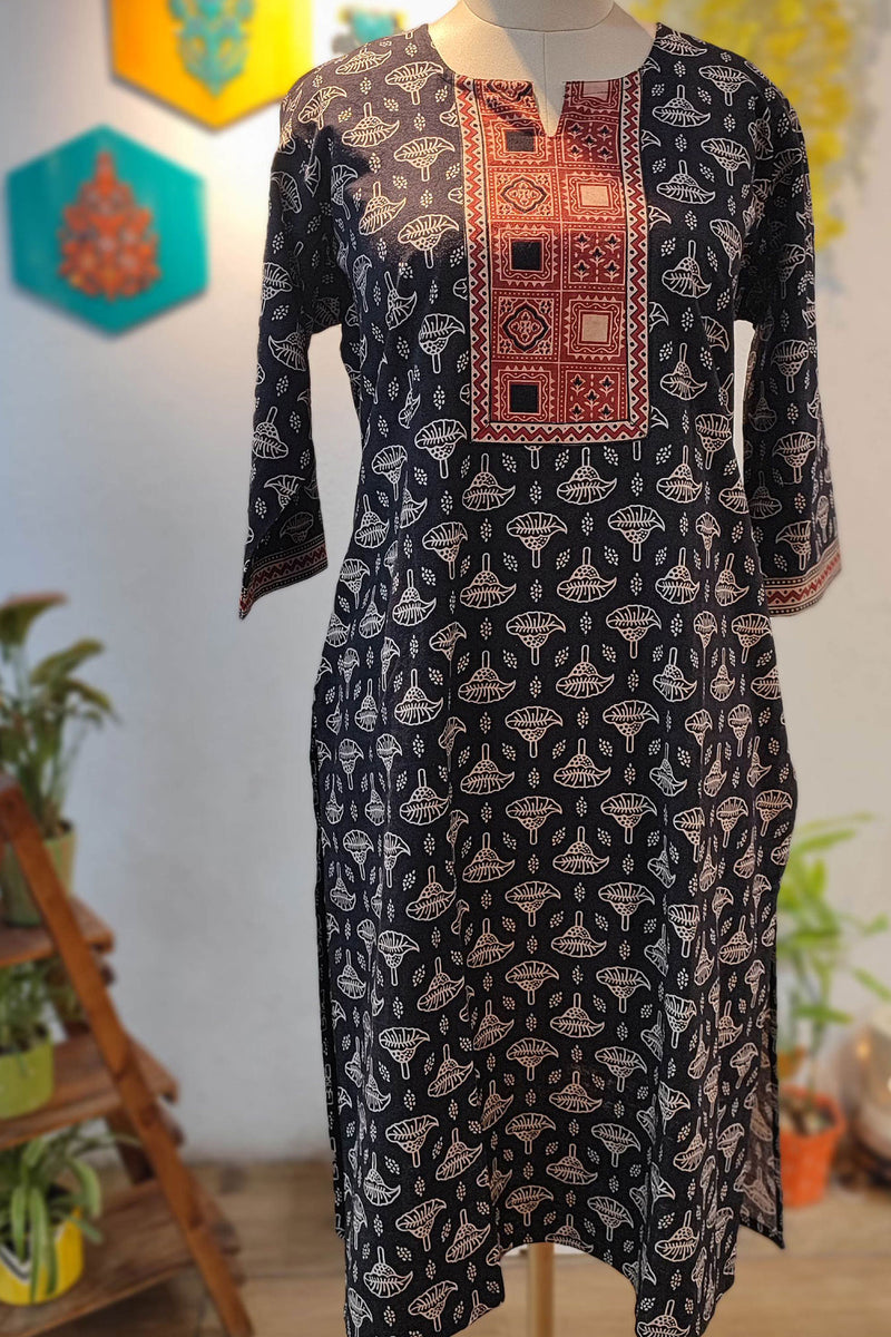 Black & Red Ajrakh Handblock Print Pure Cotton Kurta
