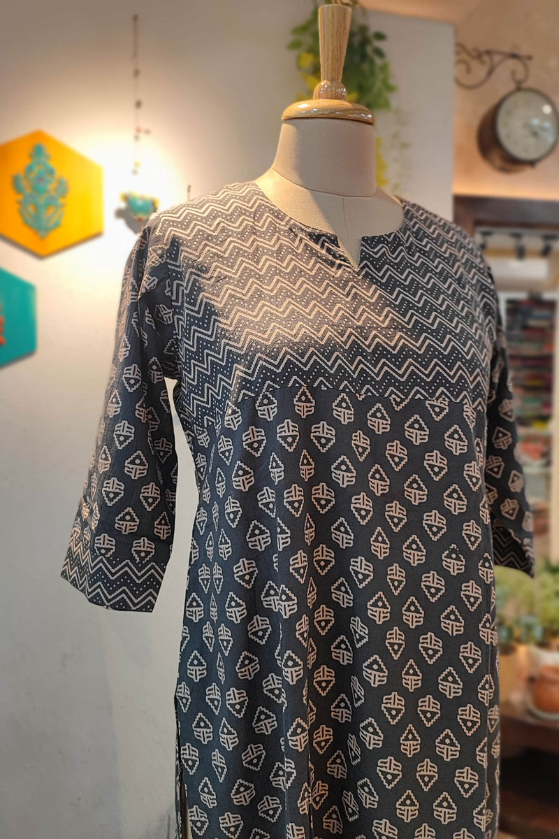 Black & Brick Red Ajrakh Handblock Print Pure Cotton Kurta