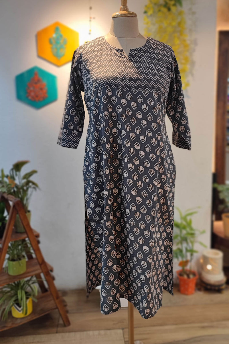 Black & Brick Red Ajrakh Handblock Print Pure Cotton Kurta