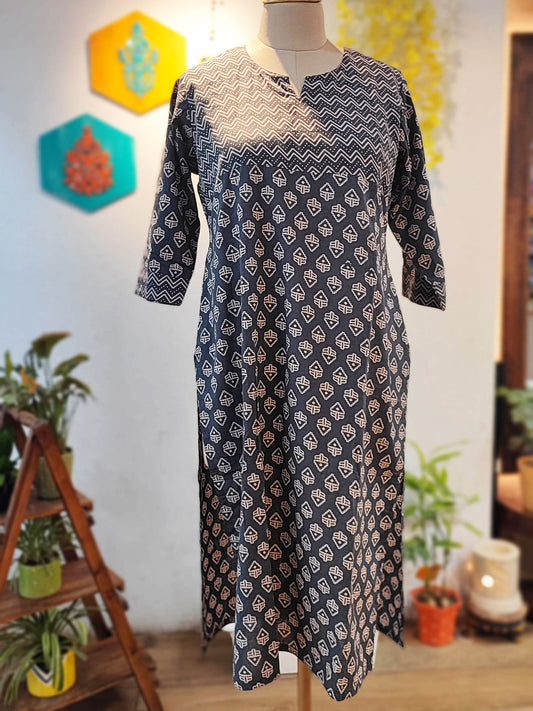 Black & Brick Red Ajrakh Handblock Print Pure Cotton Kurta