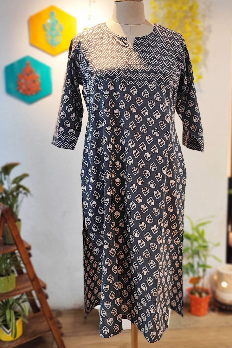 Black & Brick Red Ajrakh Handblock Print Pure Cotton Kurta