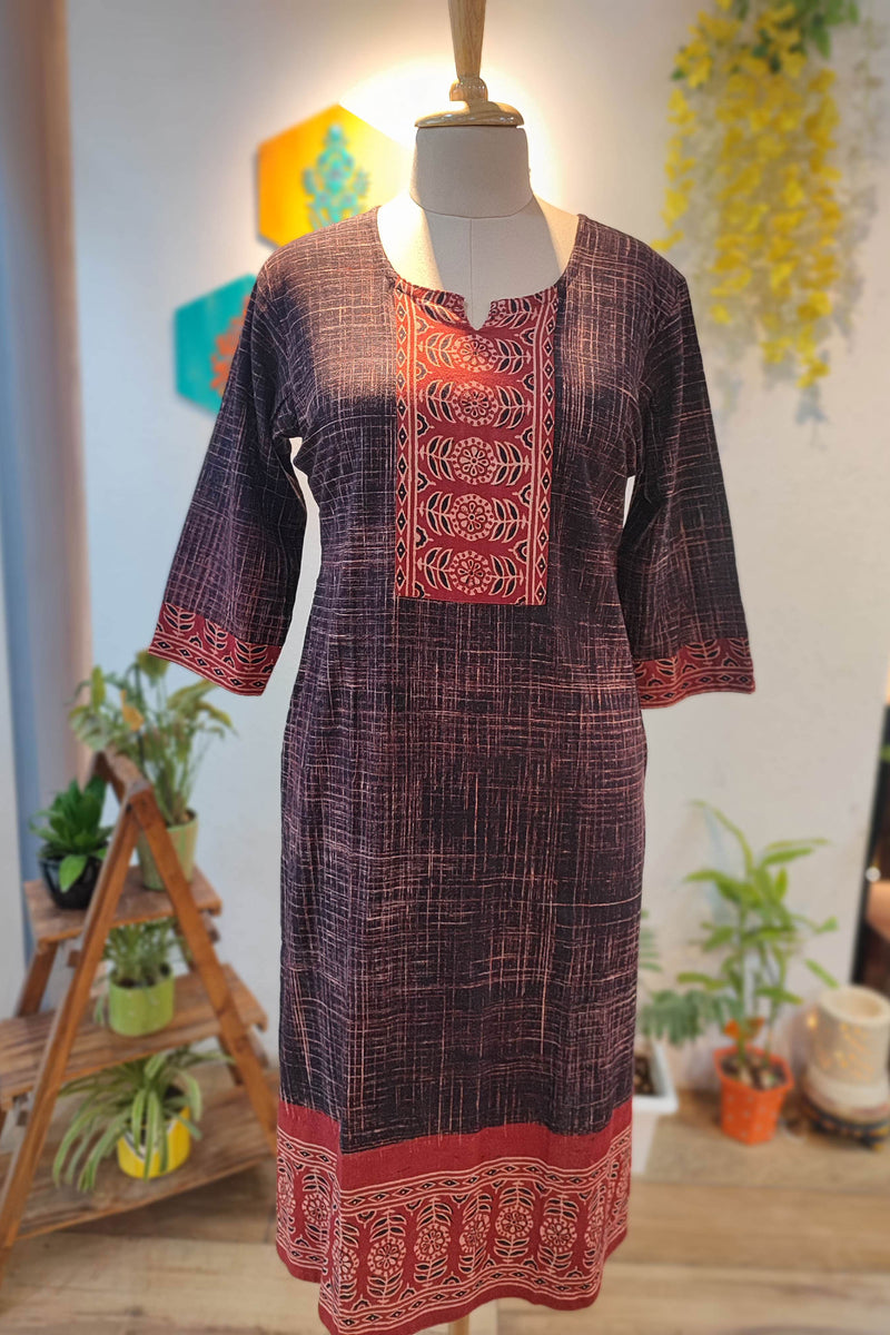 Grape & Red Ajrakh Handblock Print Pure Cotton Kurta