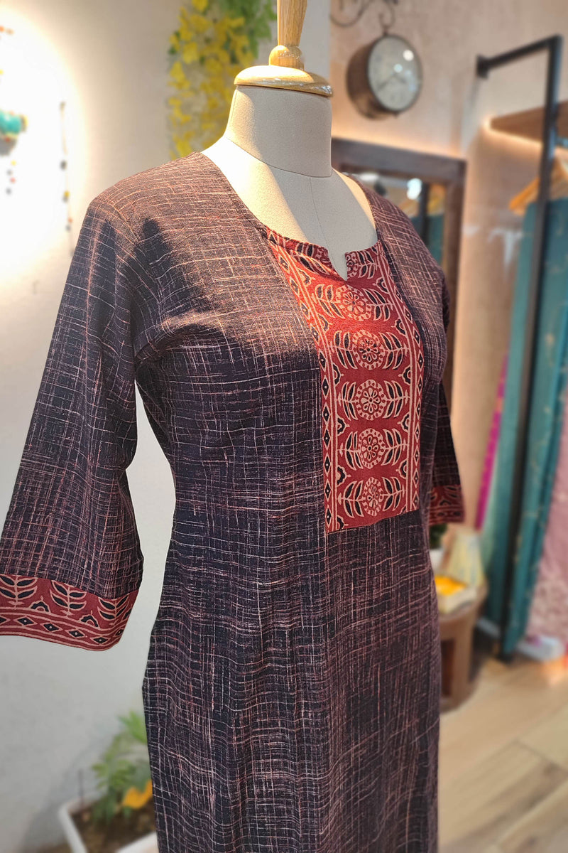 Grape & Red Ajrakh Handblock Print Pure Cotton Kurta