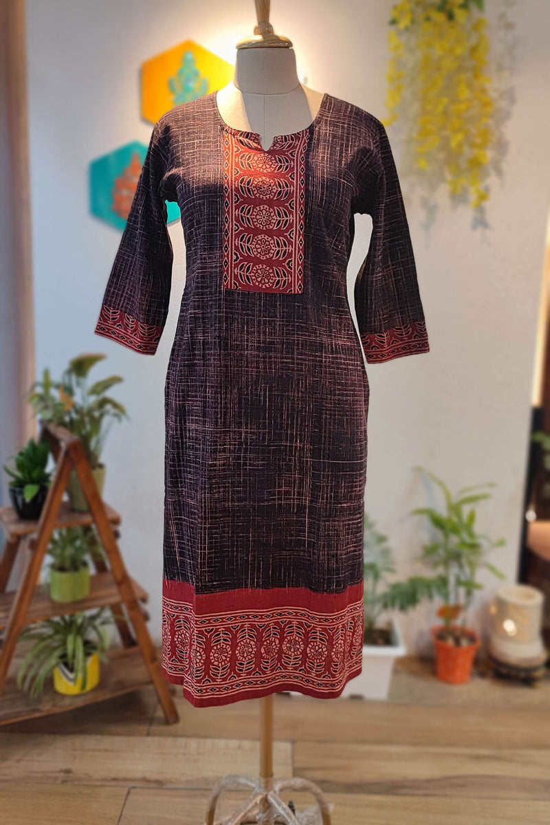 Grape & Red Ajrakh Handblock Print Pure Cotton Kurta