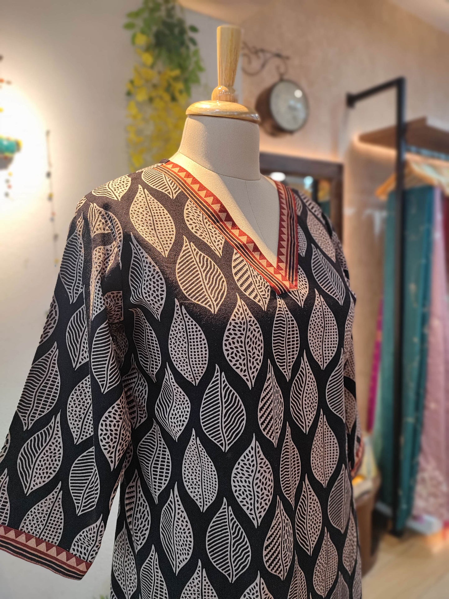 Black & White Ajrakh Handblock Print Pure Cotton Kurta