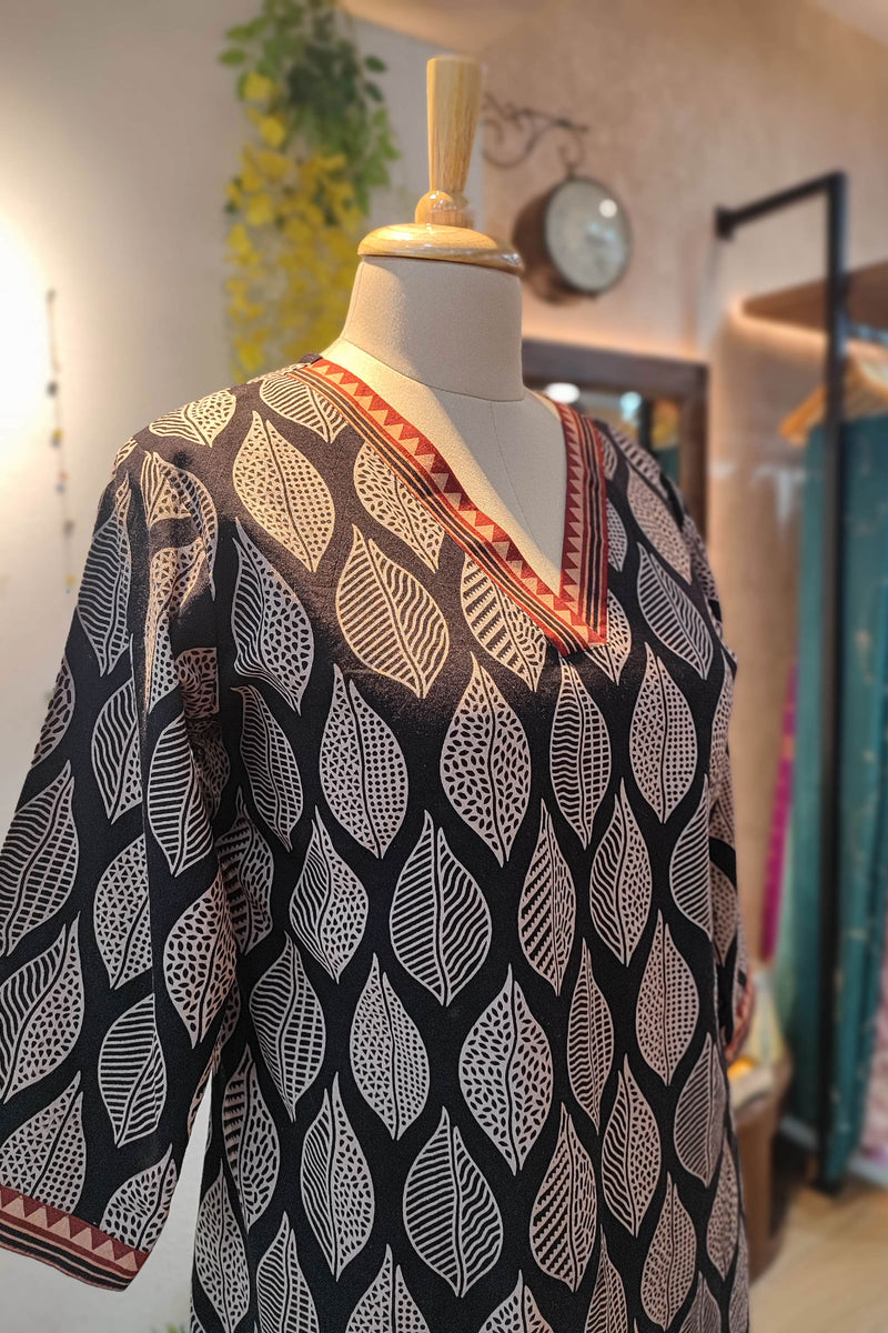 Black & White Ajrakh Handblock Print Pure Cotton Kurta