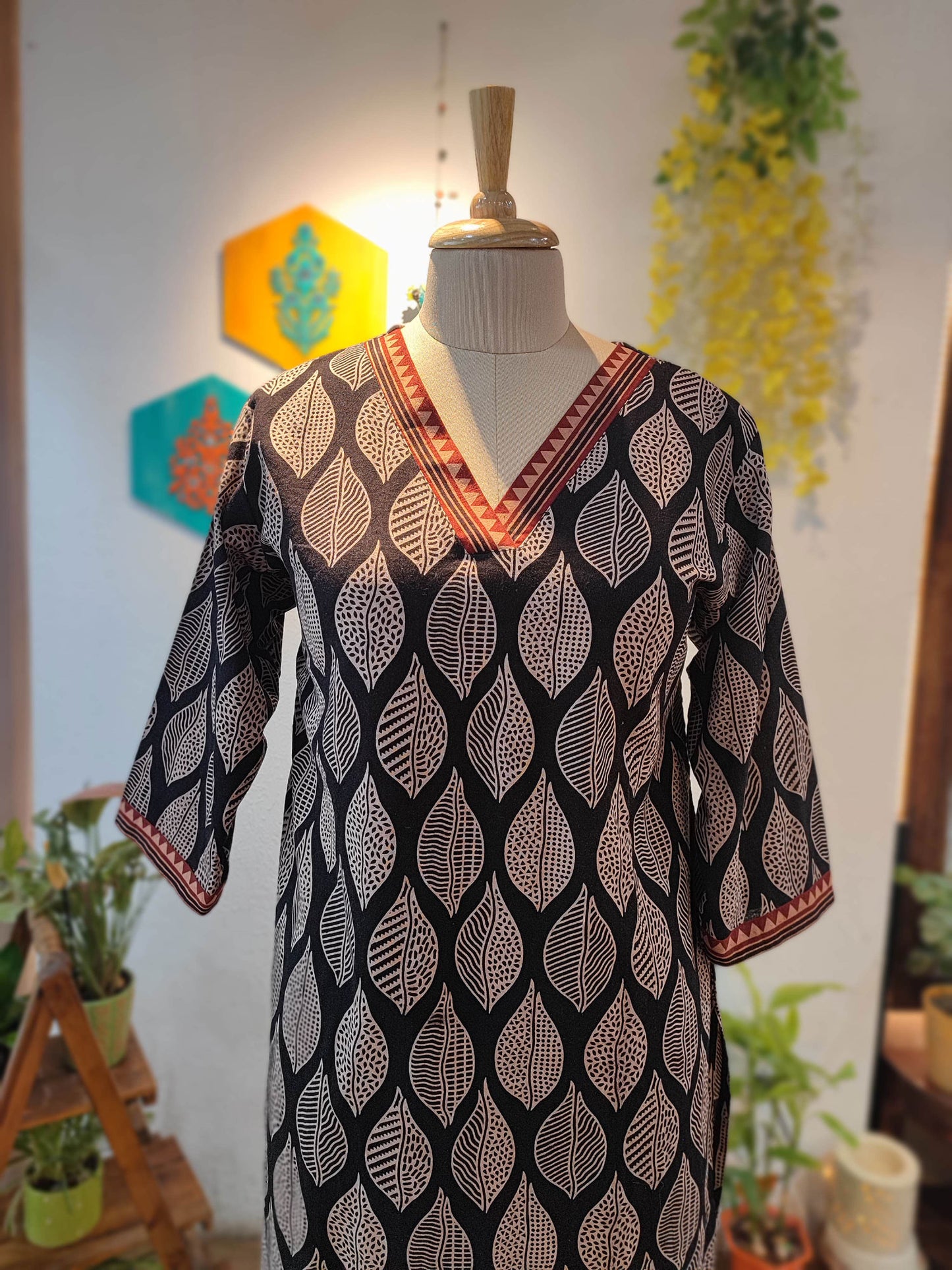 Black & White Ajrakh Handblock Print Pure Cotton Kurta