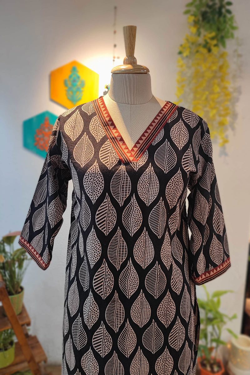 Black & White Ajrakh Handblock Print Pure Cotton Kurta