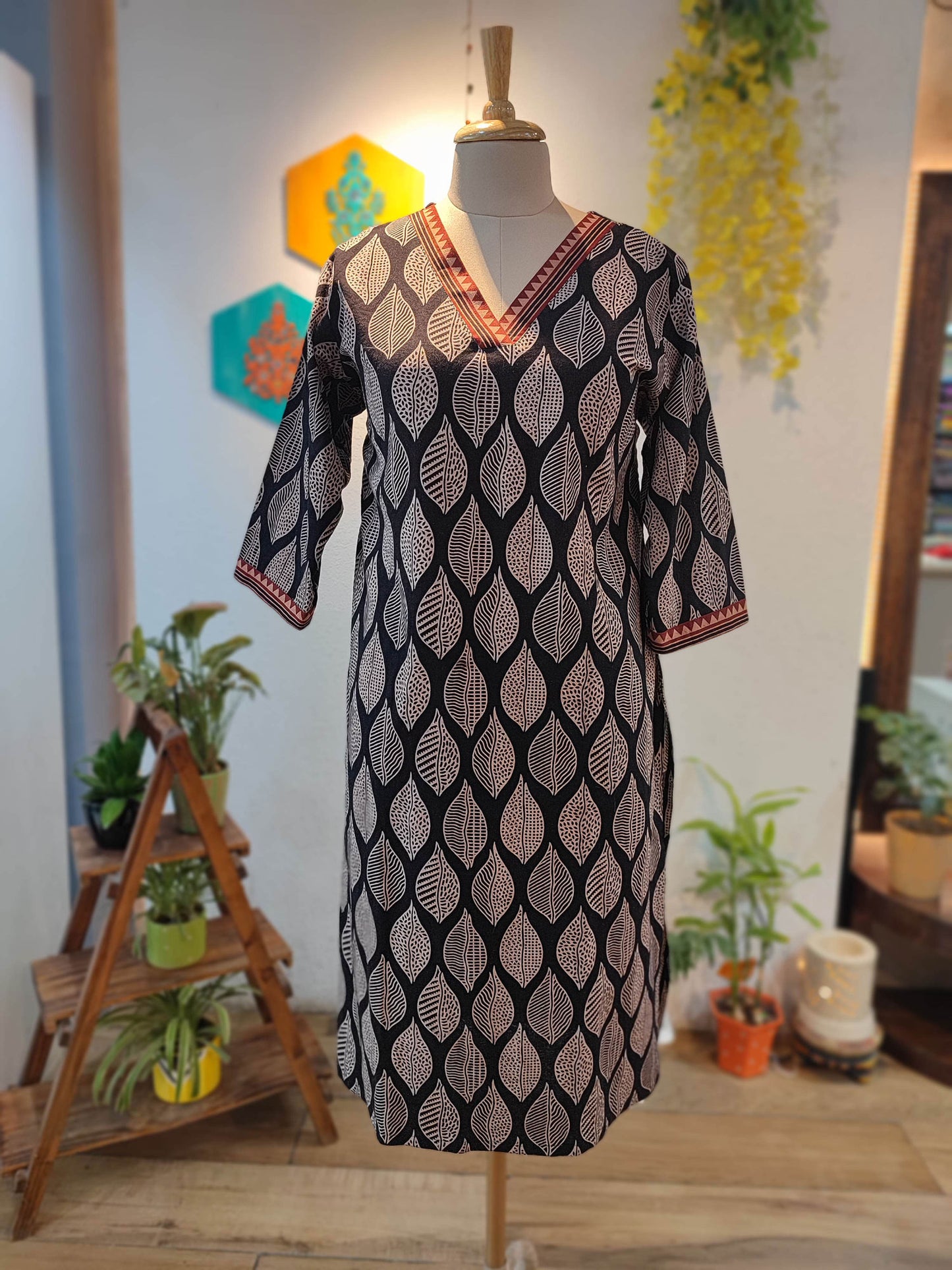 Black & White Ajrakh Handblock Print Pure Cotton Kurta