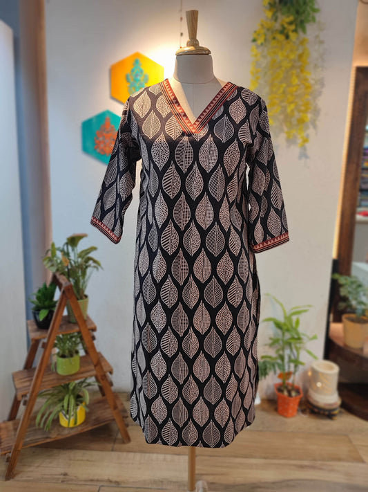 Black & White Ajrakh Handblock Print Pure Cotton Kurta