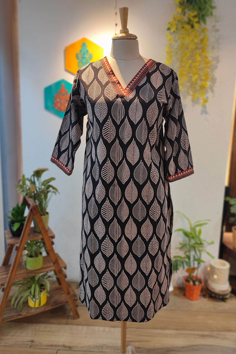 Black & White Ajrakh Handblock Print Pure Cotton Kurta