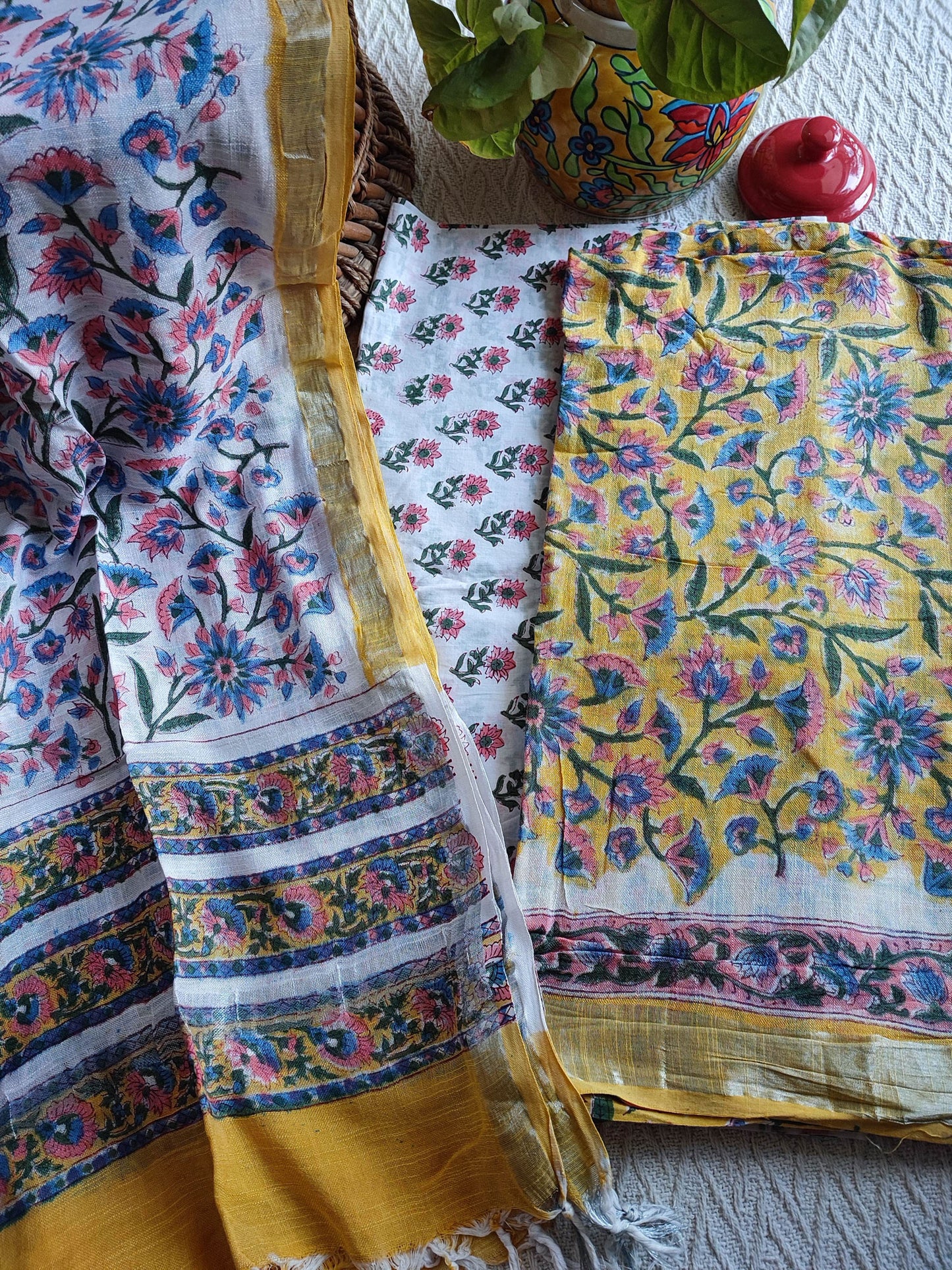 Handblock Print Linen Cotton Suit