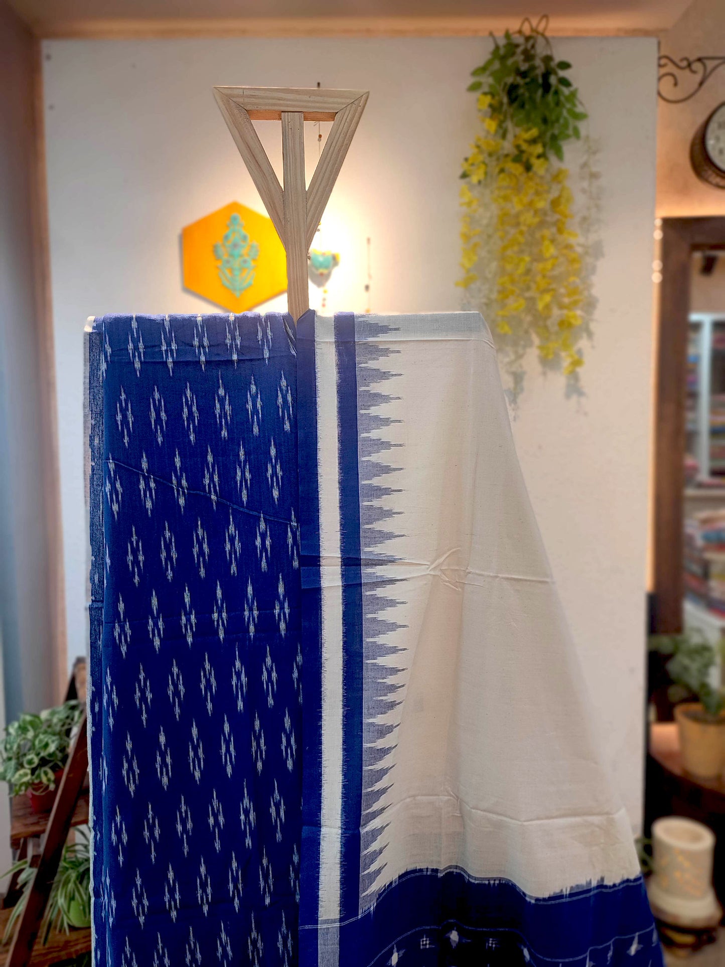 Cobalt Blue & White Cotton Handloom Ikkat Suit Set