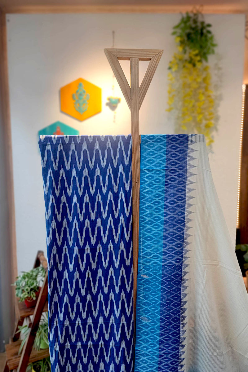 Azure & Sky Blue Pure Cotton Handloom Ikkat Suit Set