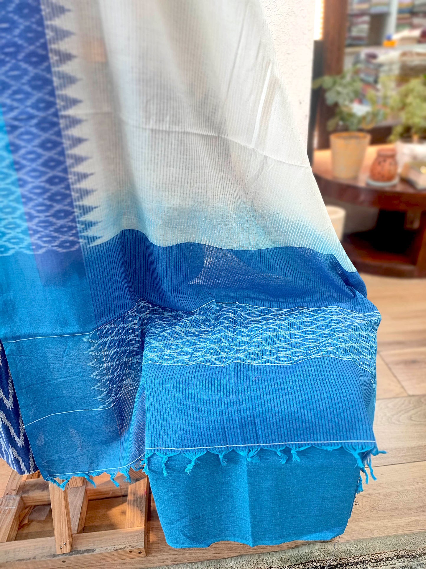 Azure & Sky Blue Pure Cotton Handloom Ikkat Suit Set