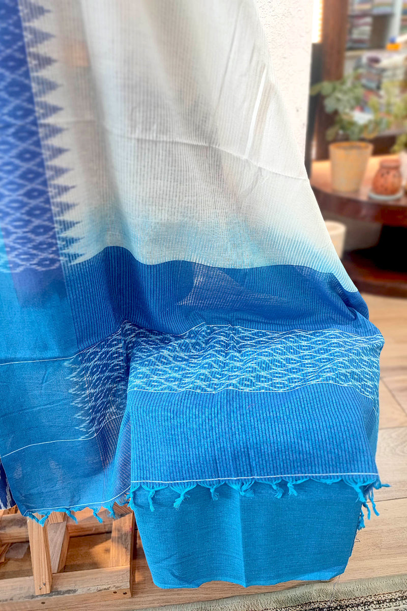 Azure & Sky Blue Pure Cotton Handloom Ikkat Suit Set