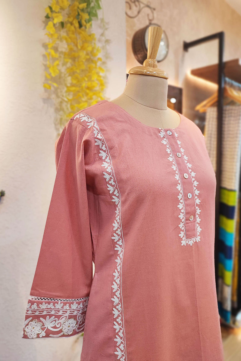 Pure Cotton Peach kurta pants set