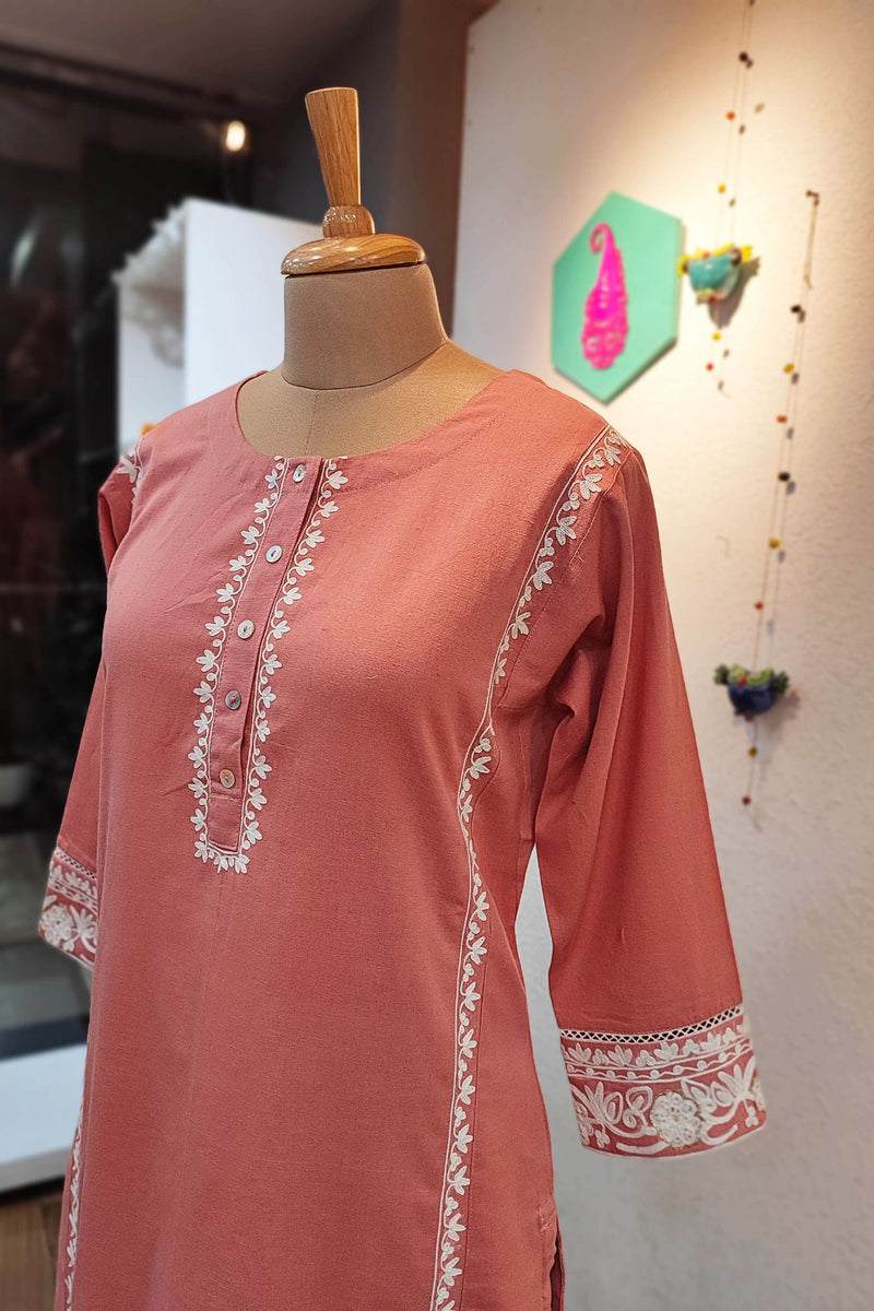 Pure Cotton Peach kurta pants set