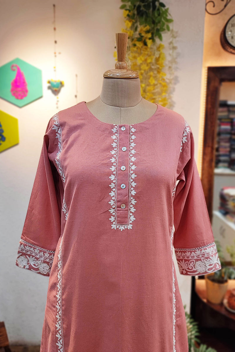 Pure Cotton Peach kurta pants set