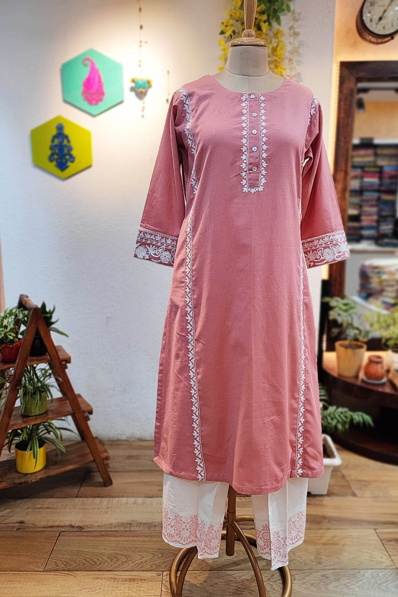 Pure Cotton Peach kurta pants set