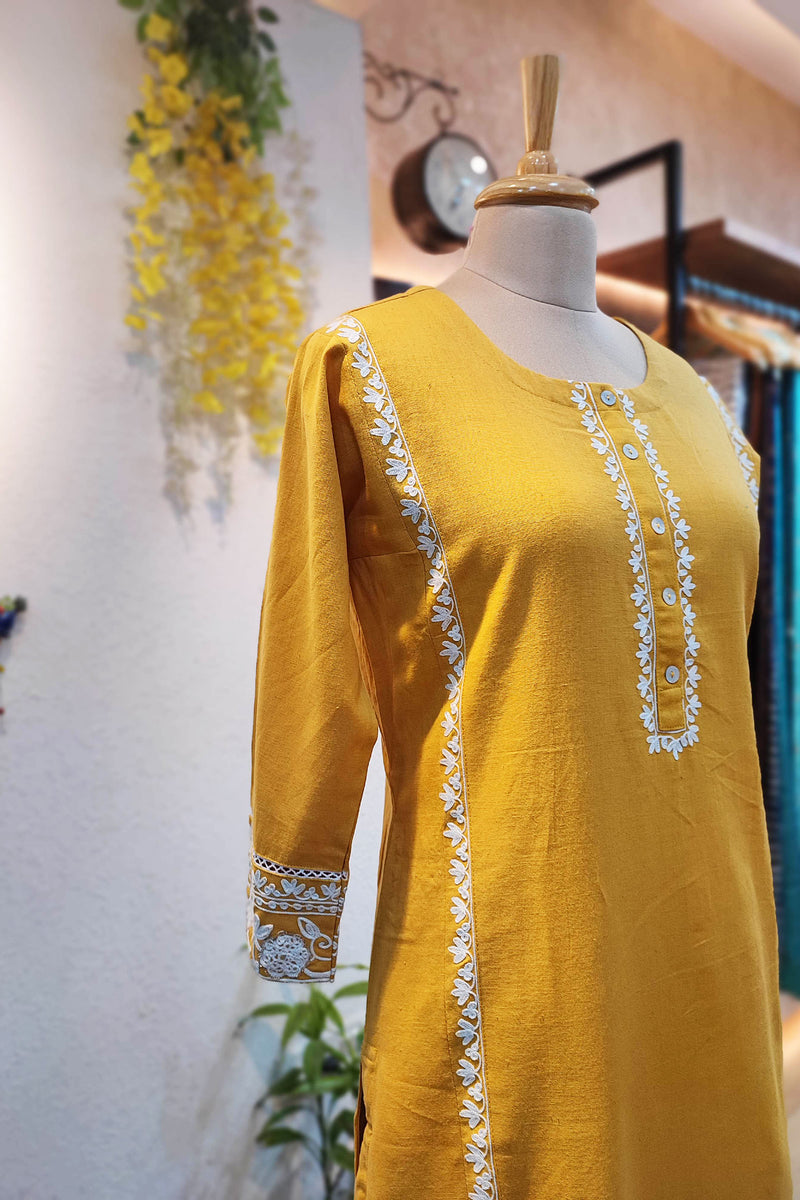 Pure Cotton Yellow kurta pants set