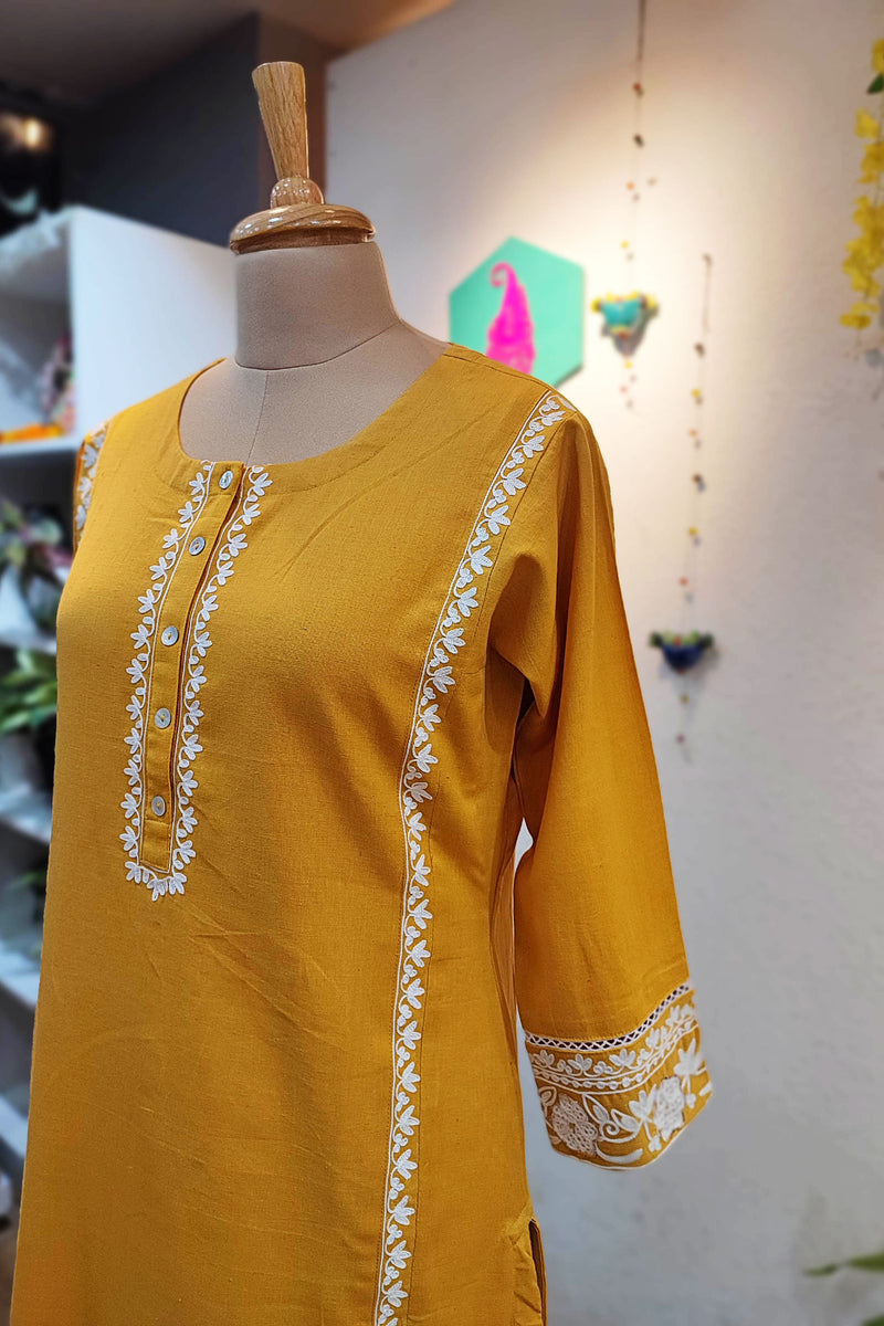 Pure Cotton Yellow kurta pants set