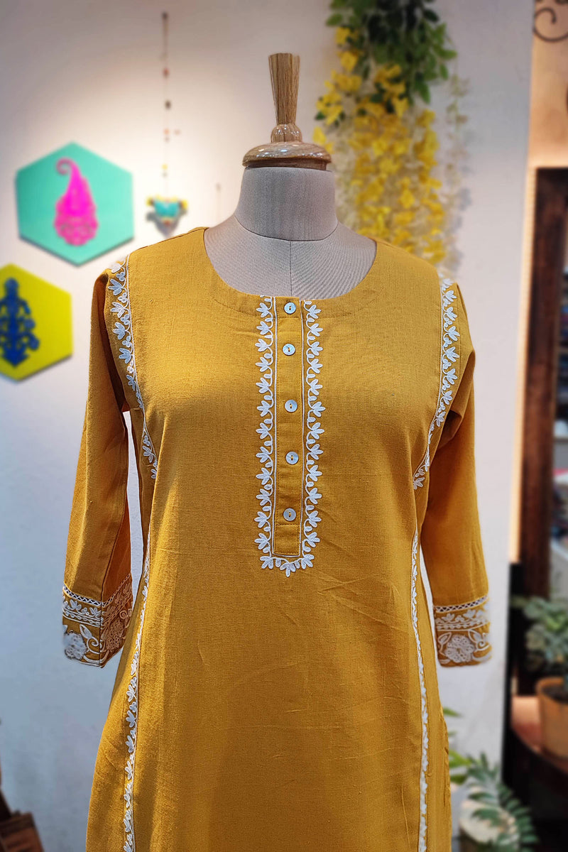Pure Cotton Yellow kurta pants set