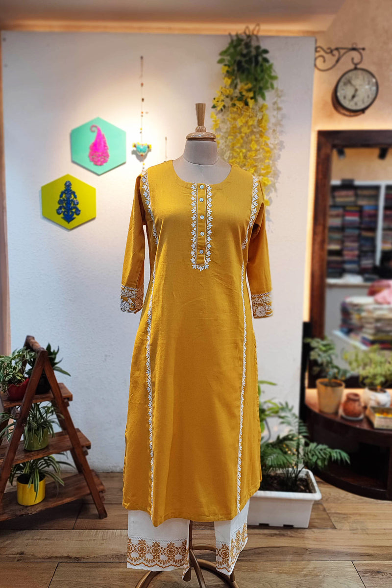 Pure Cotton Yellow kurta pants set