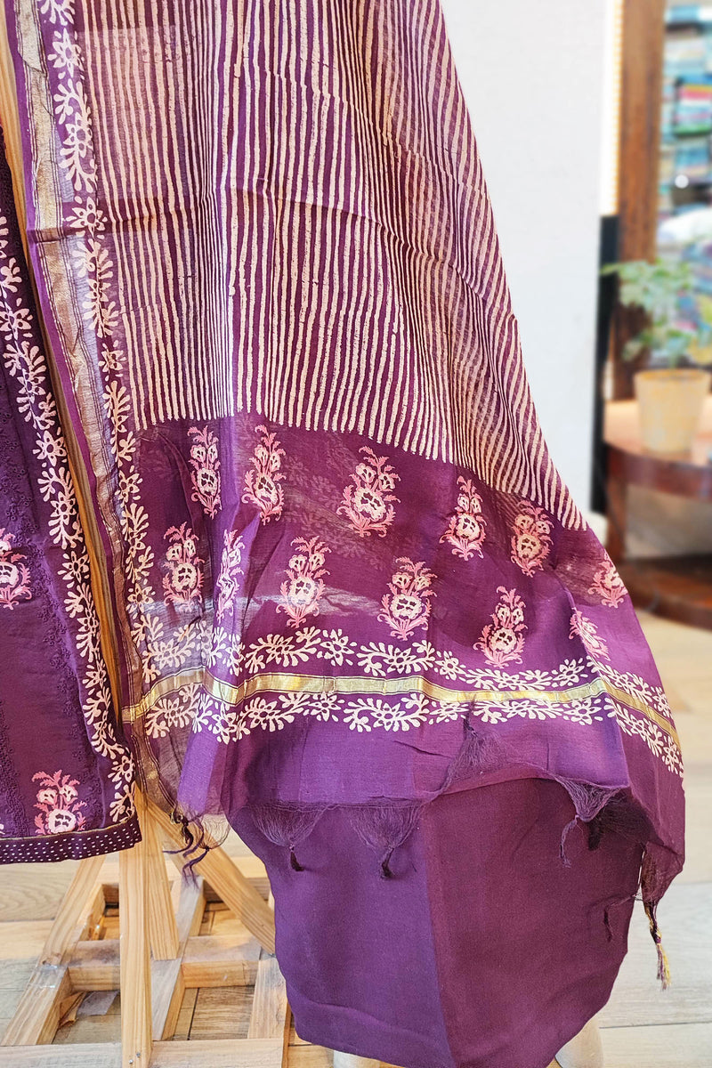 Deep Purple Chanderi Suit Set for Women Premium Handblock Print