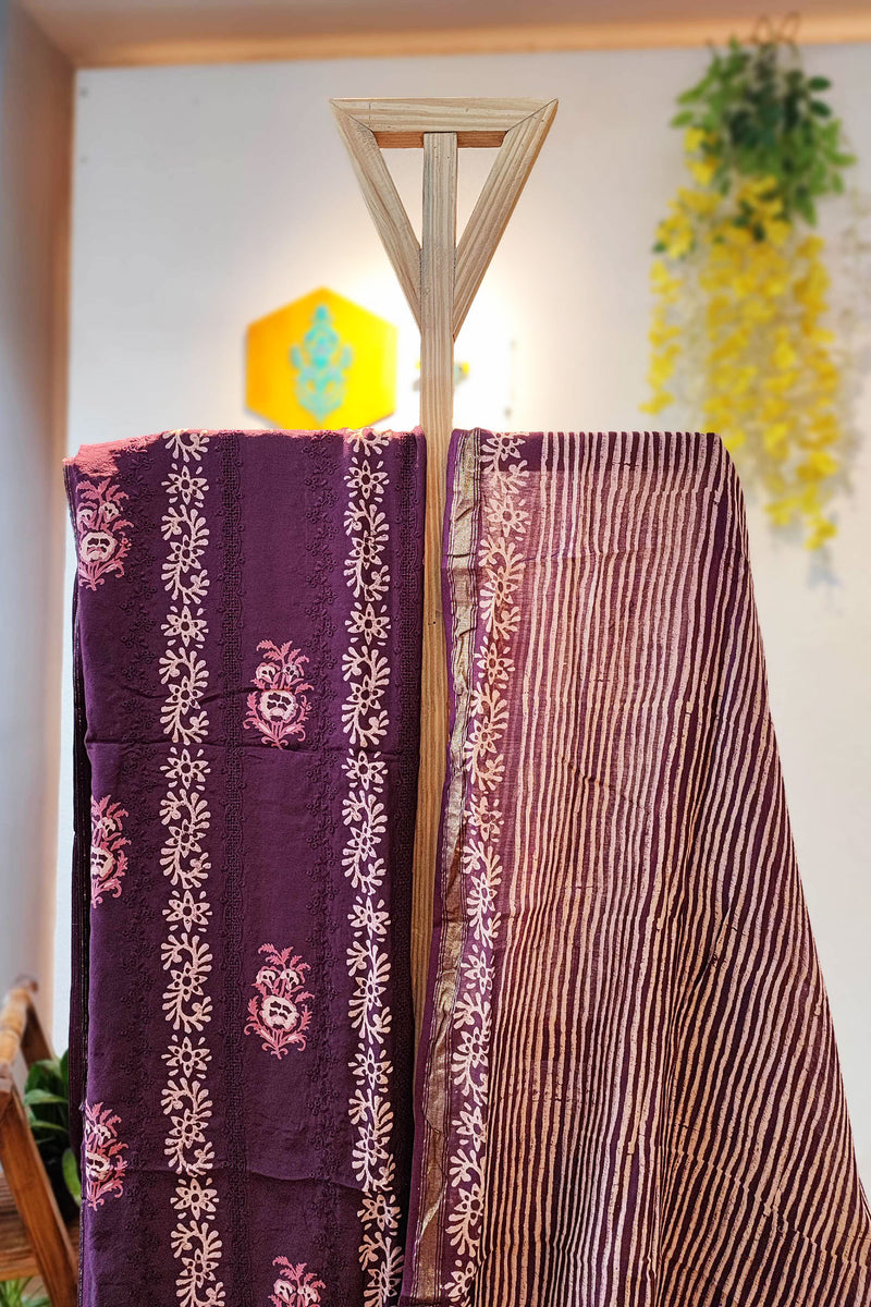 Deep Purple Chanderi Suit Set for Women Premium Handblock Print