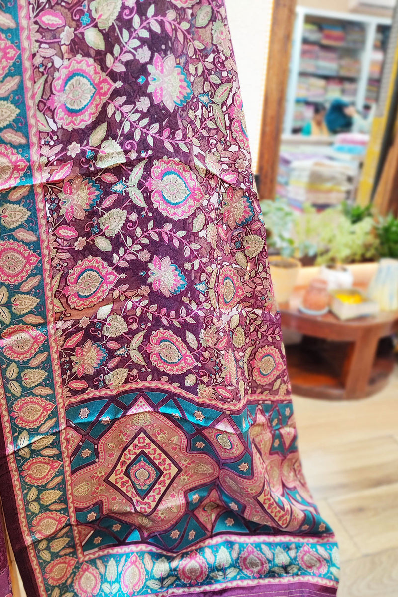 Deep Purple Soft Chanderi Silk Kurta with  Fancy Satin Organza Dupatta  and Cotton Bottom