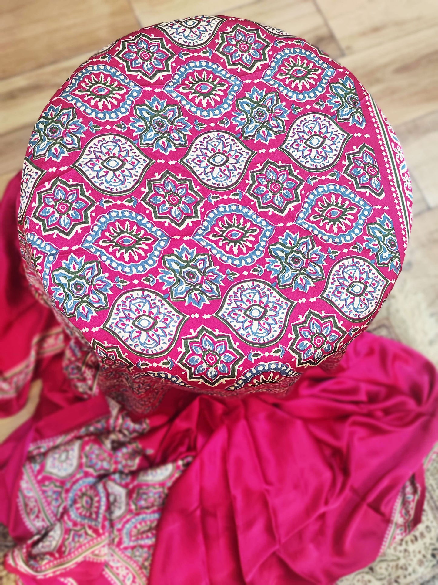 Deep Pink Handblock Printed Modal Saree with Running Blouse