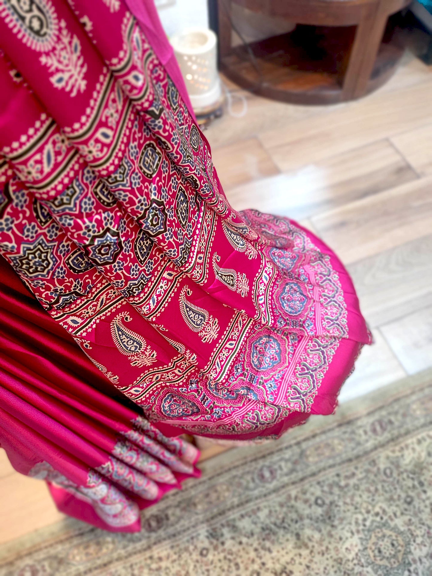 Deep Pink Handblock Printed Modal Saree with Running Blouse