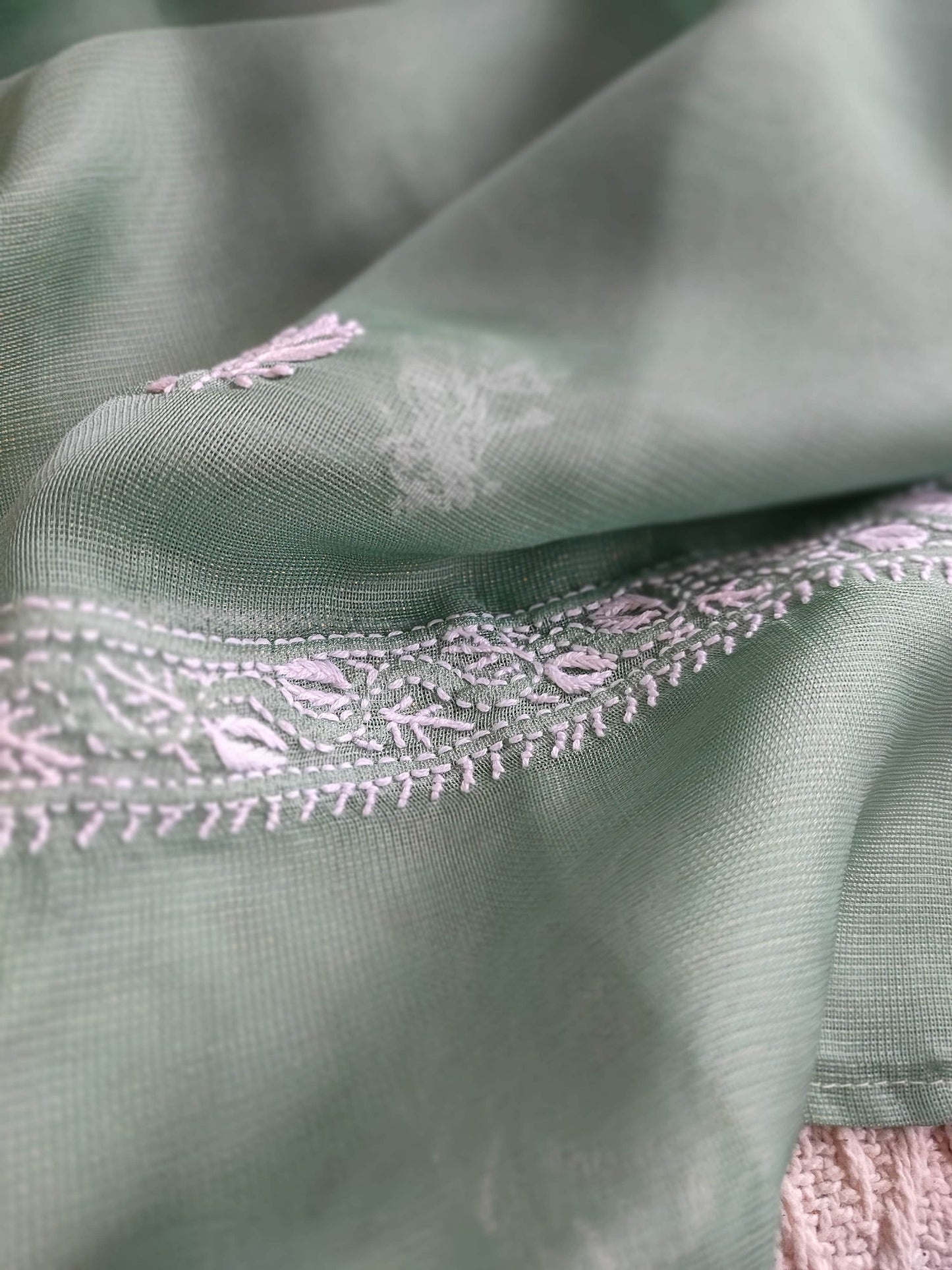 Pista Shimmer Georgette Kurta Dupatta Set with Lucknowi Embroidery Work