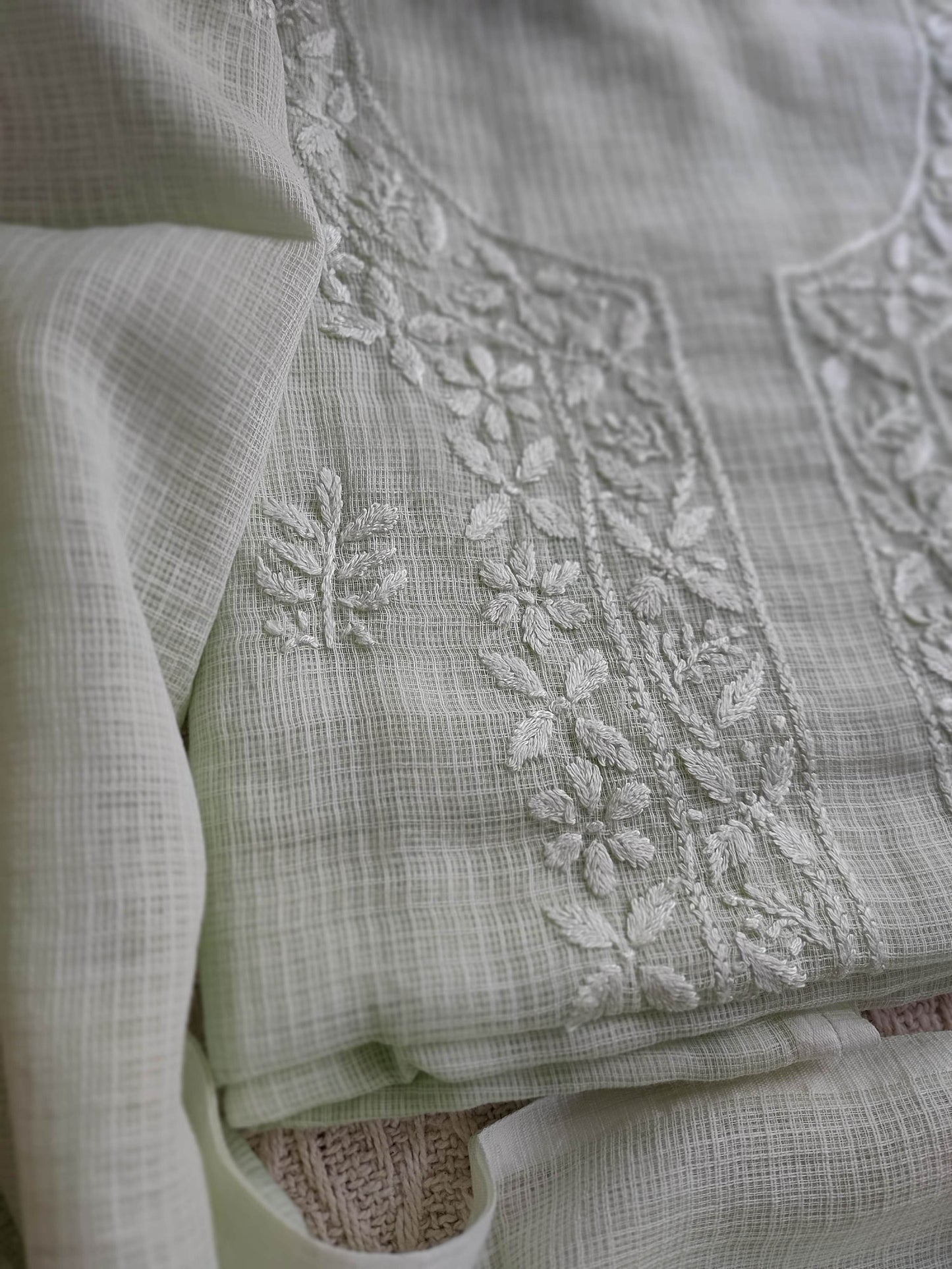 Pista Kota Kurta Fabric & Dupatta with Lucknowi Embroidery Work
