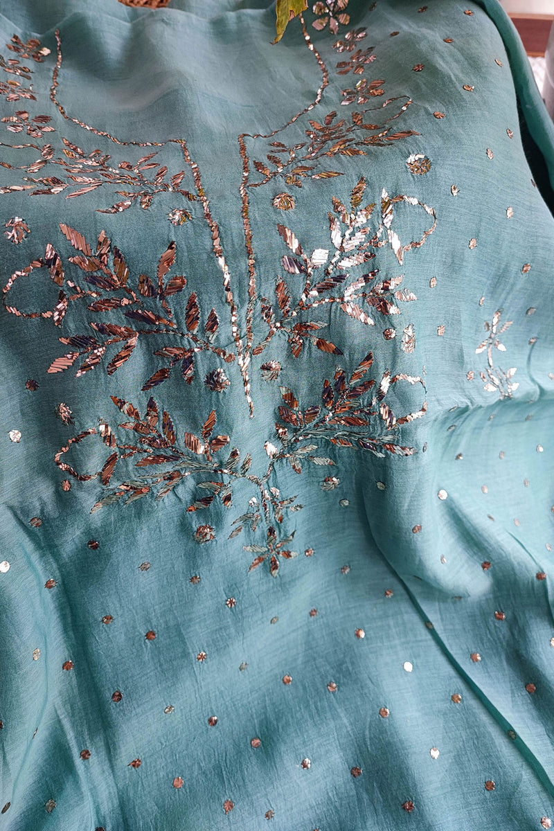 Firozi Mul Chanderi Kurta Dupatta Set with Luxury Mukaish Kamdani Work