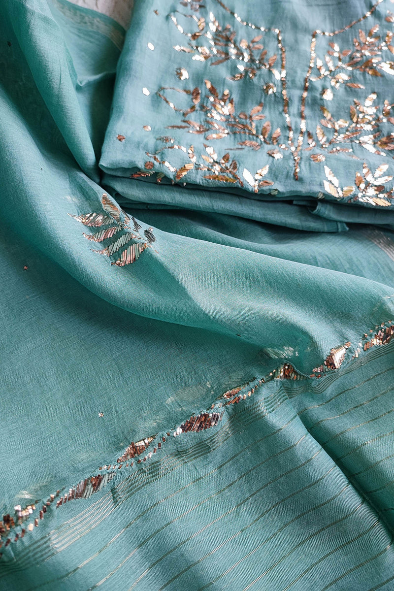 Firozi Mul Chanderi Kurta Dupatta Set with Luxury Mukaish Kamdani Work