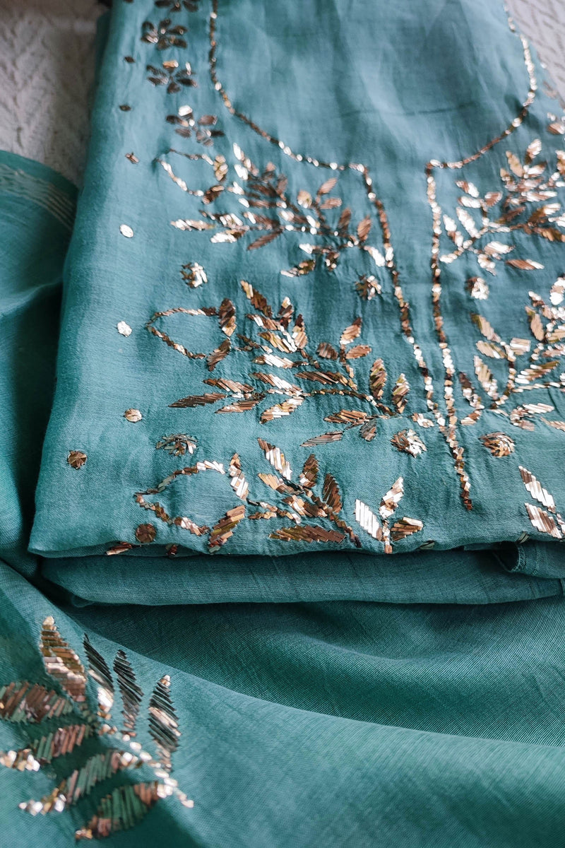 Firozi Mul Chanderi Kurta Dupatta Set with Luxury Mukaish Kamdani Work