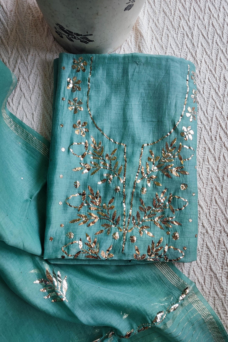 Firozi Mul Chanderi Kurta Dupatta Set with Luxury Mukaish Kamdani Work