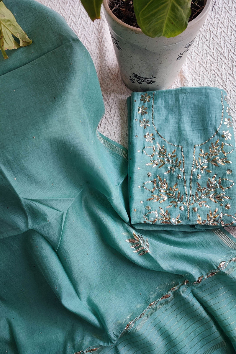 Firozi Mul Chanderi Kurta Dupatta Set with Luxury Mukaish Kamdani Work