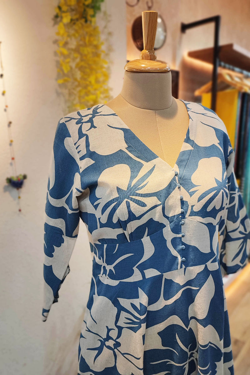 Blue & White Floral Rich Cotton Dress