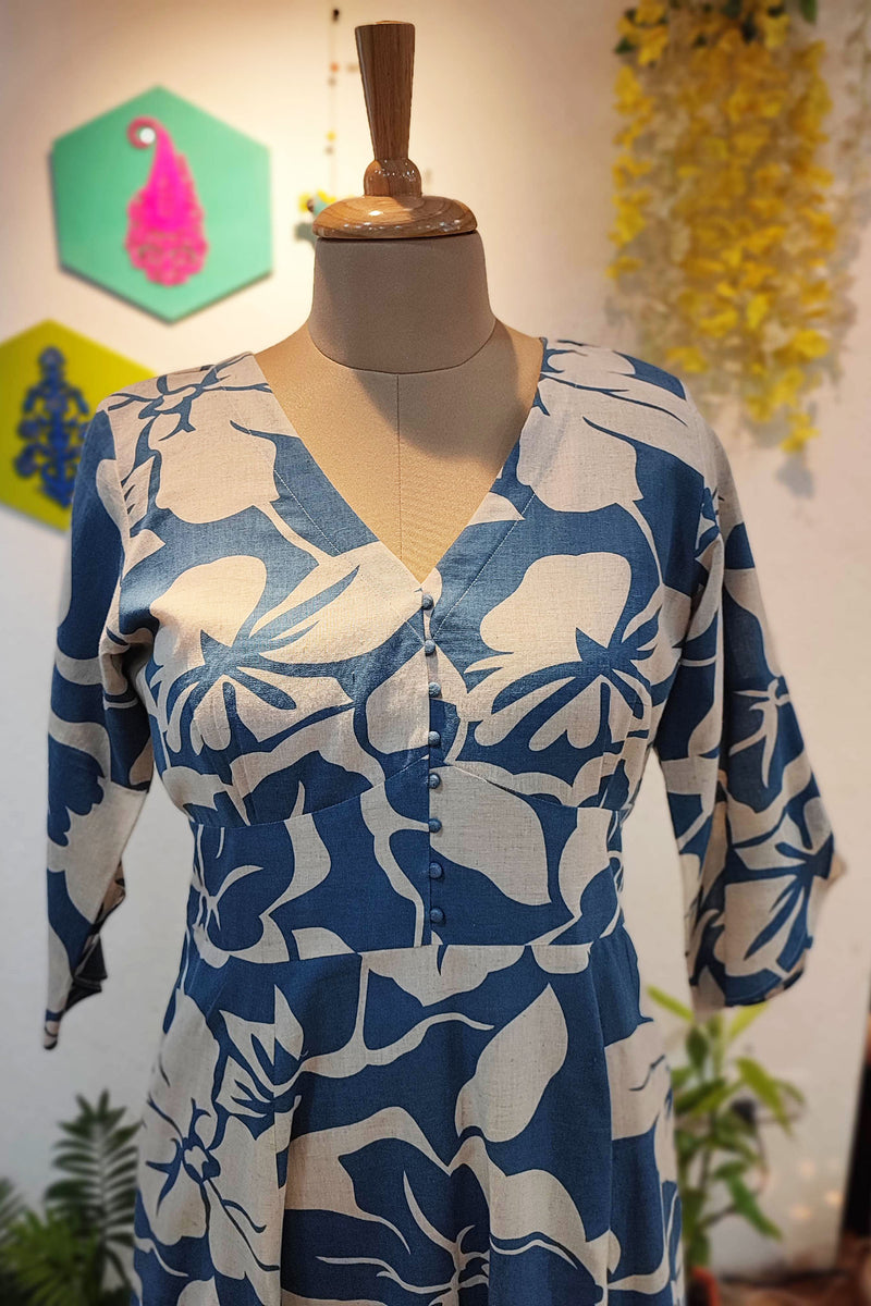 Blue & White Floral Rich Cotton Dress