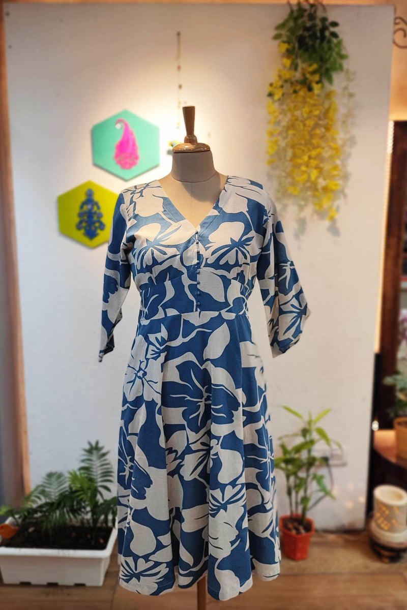 Blue & White Floral Rich Cotton Dress