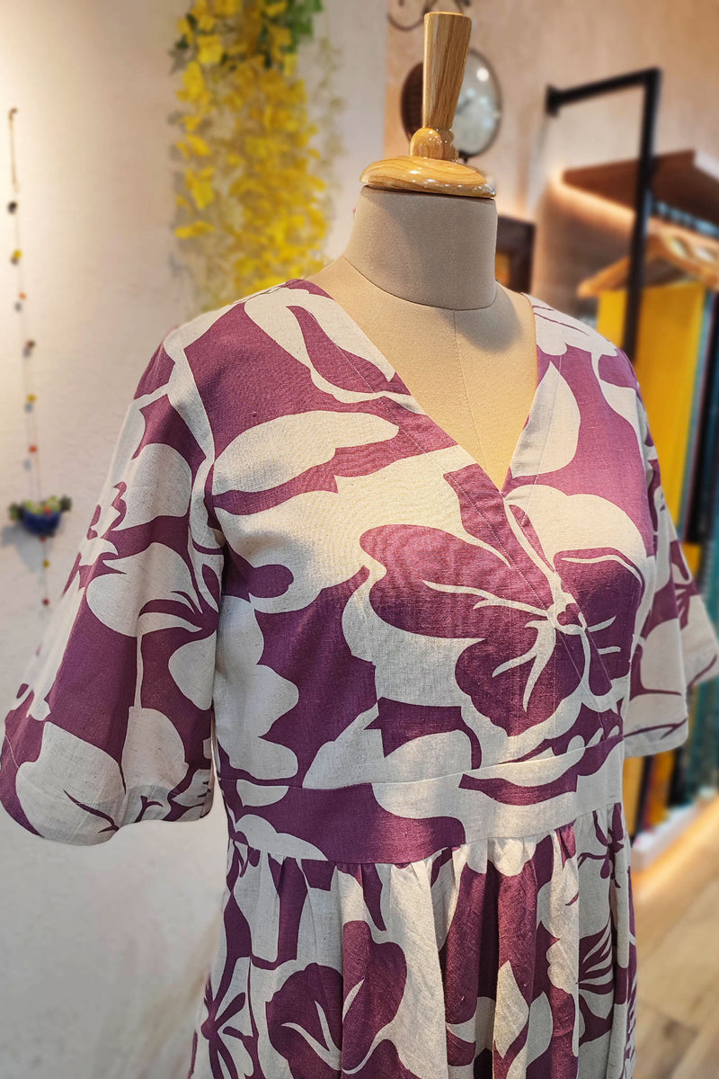 Purple & White Floral Rich Cotton Dress