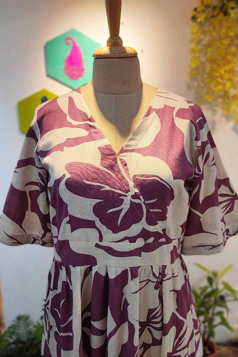 Purple & White Floral Rich Cotton Dress