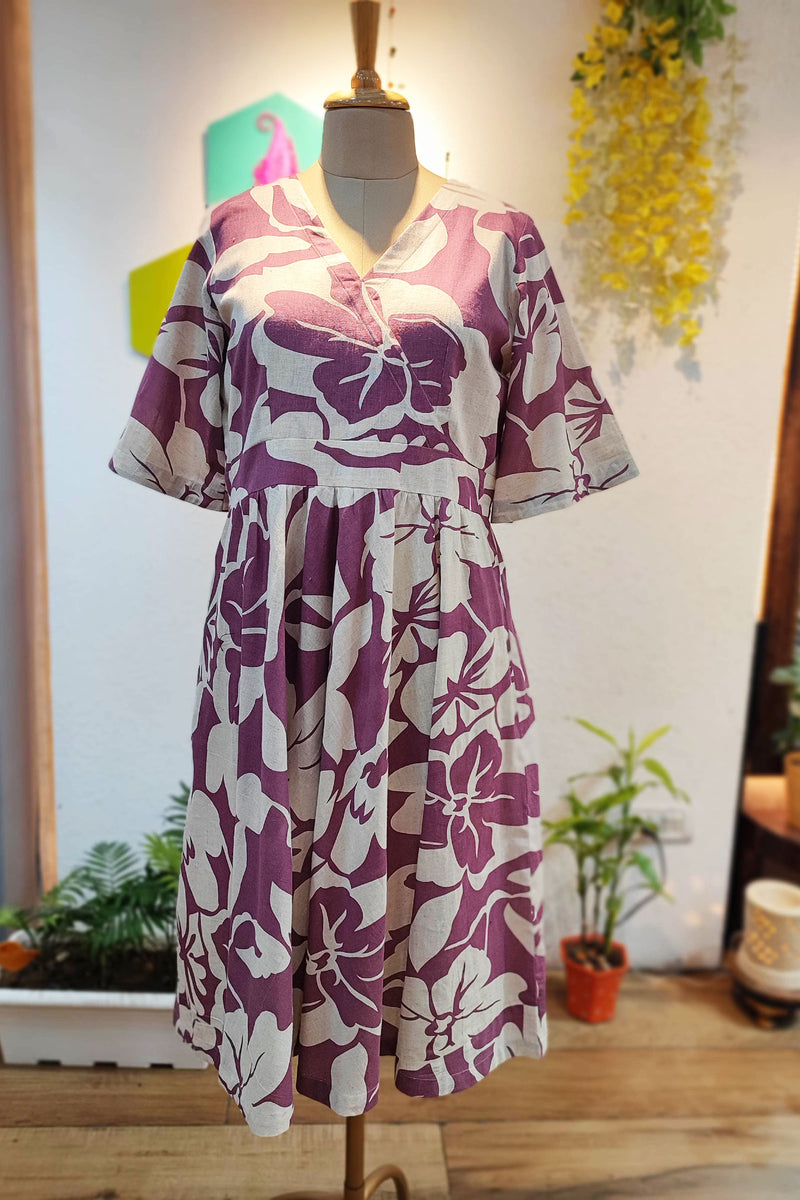 Purple & White Floral Rich Cotton Dress